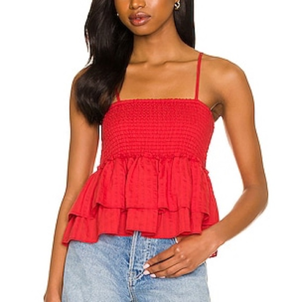 BB Dakota Red Smocked Ruffle Camisole